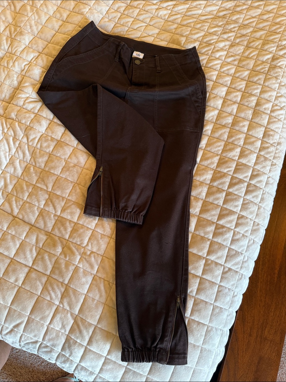 CAbi Brown Cropped Ankle Zip Utility Pants